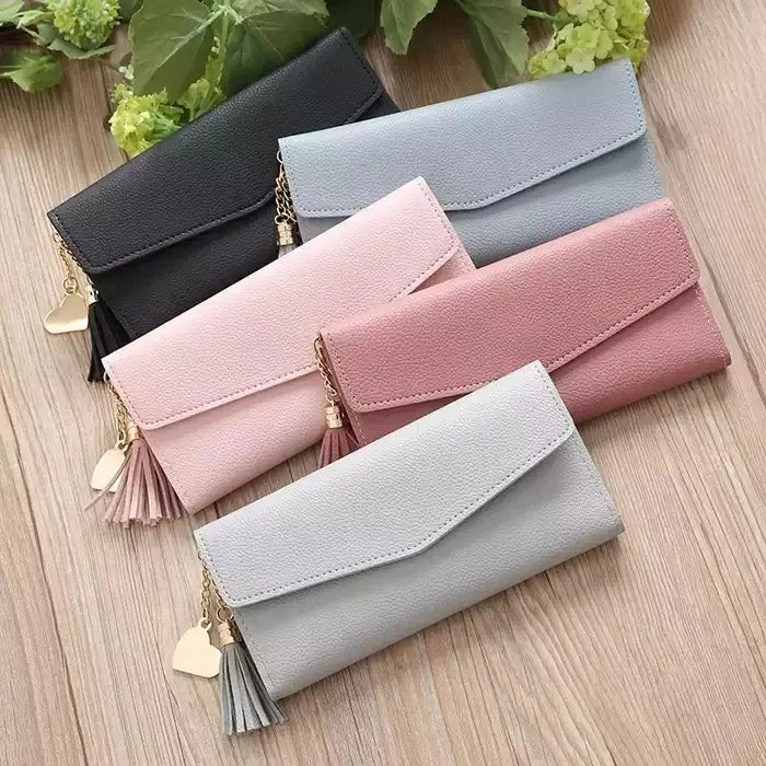 Cash Envelope Wallet With Tassel Wholesale Cheap  PU Leather Multi Card Holder Wallets Women Long Clutch Wallets for Ladies