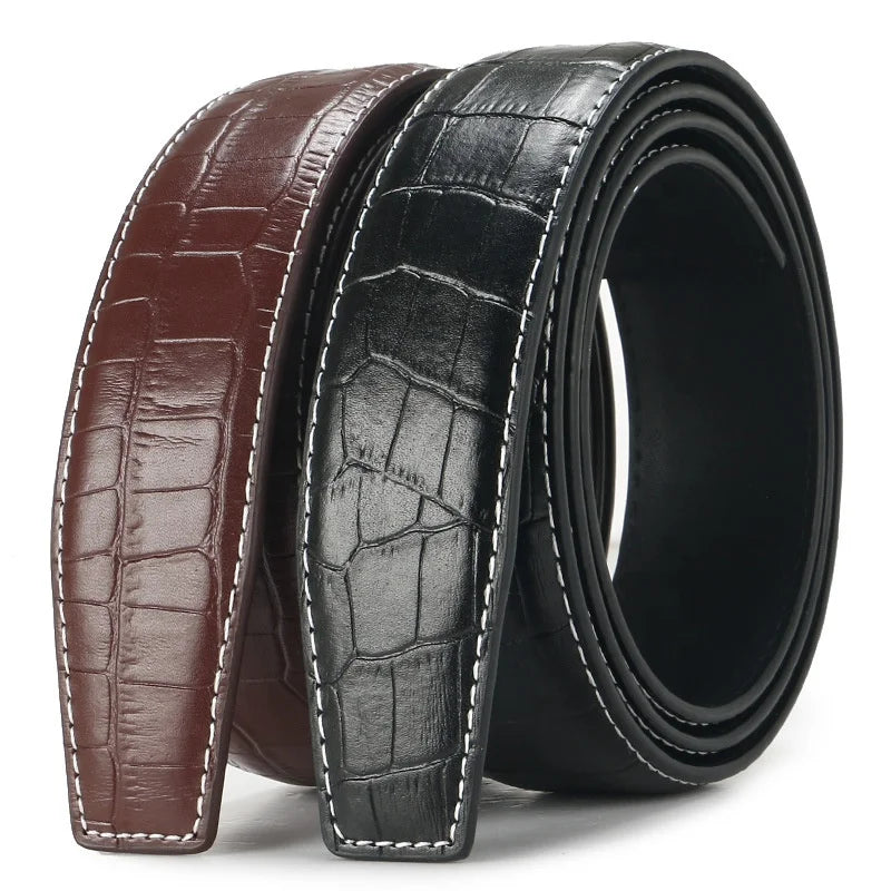 White Stitching Fashion Automatic Belt Strap Cowhide Split Leather Belts for Men No Buckle