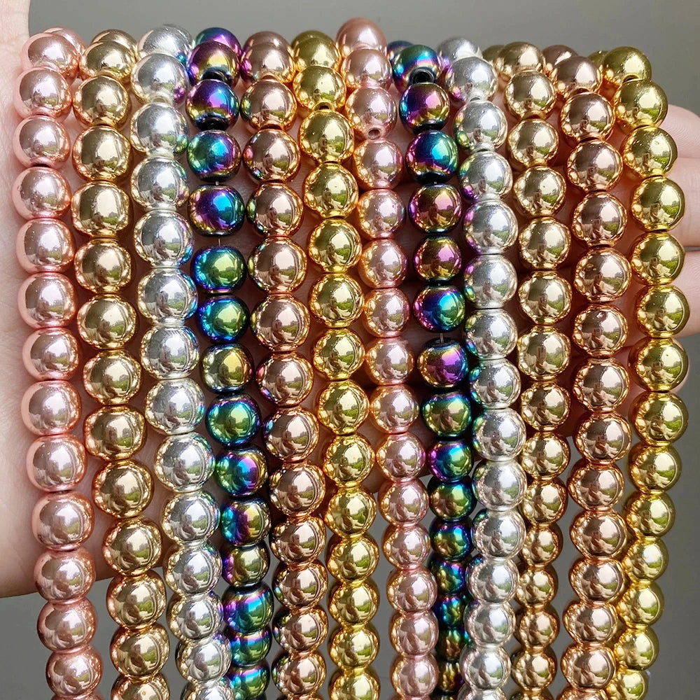 Wholesale round Shape 2/3/4/6/8/10MM Smooth Hematite Stone Beads in Gold Silver Black Colorful for Jewelry Making