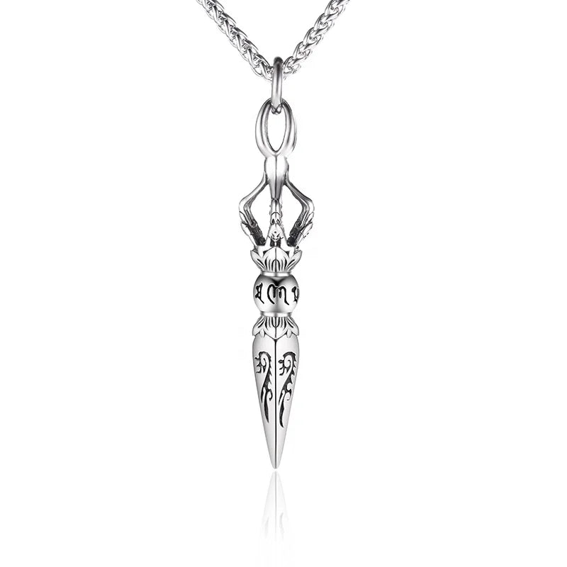 Buddhism Sanskrit Casting Vajra Mens Pendants Om Mani Padme Hum Stainless Steel Necklace