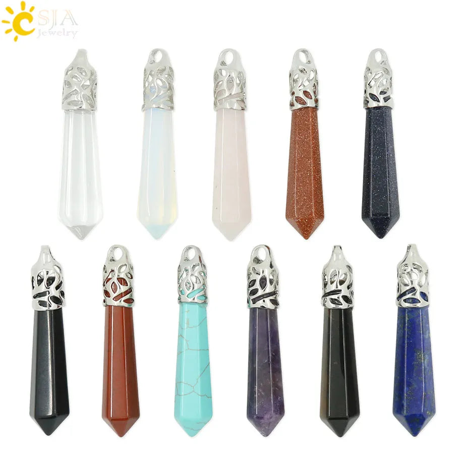 CSJA 2021 Natural Rose Quartz Crystal Healing Point Hexagon Pendant E004