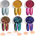 6Box/Set Chameleon Effect Nail Glitter Powders Magic Mirror Iridescent Aurora Chrome Metallic Pigment Dust DIY Polish Decoration