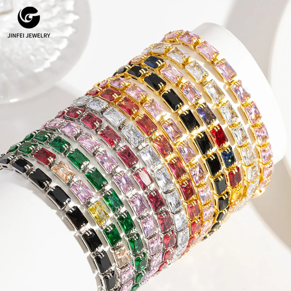 JINFEI Wholesale Plated Gold and Silver Brass Cubic Zirconia Tennis Chain Zircon Stones Bracelets
