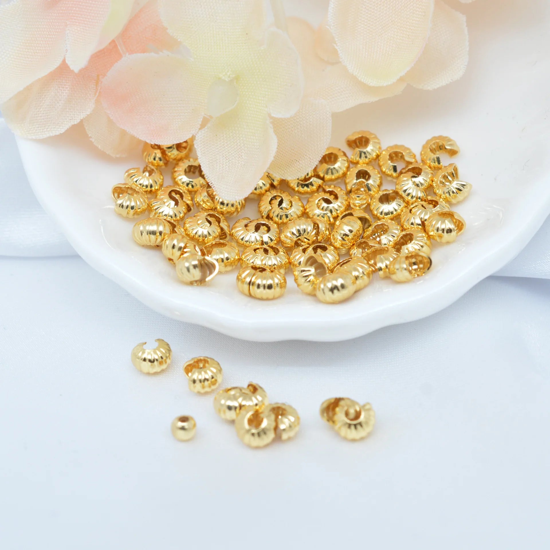 Wholesale Gold Plated Crimp Bead Cover for Necklace Bracelet Brass Spacer Bead Jewelry Accessories Beads Wholesale