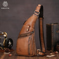 SCHLATUM Genuine Leather Chest Bag for Men Vintage Fashionable Sling Bag with Zipper Closure Customizable Logo Top Layer Cowhide