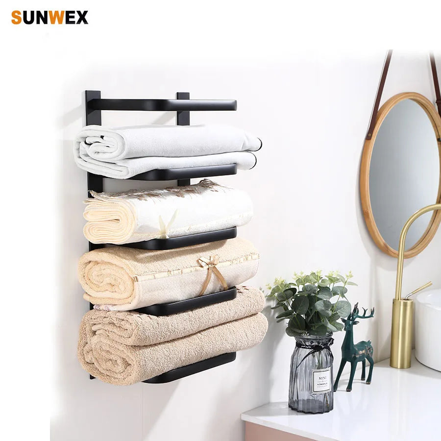 Modern Matte Black 5-Layer Towel Rack Bathroom Rack Towel Shelf and Holder