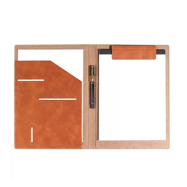 Custom A4 Multifunctional Business Portfolio Custom Waterproof PU Material Laser Engraved Logo Pen Loop Presentation Folder