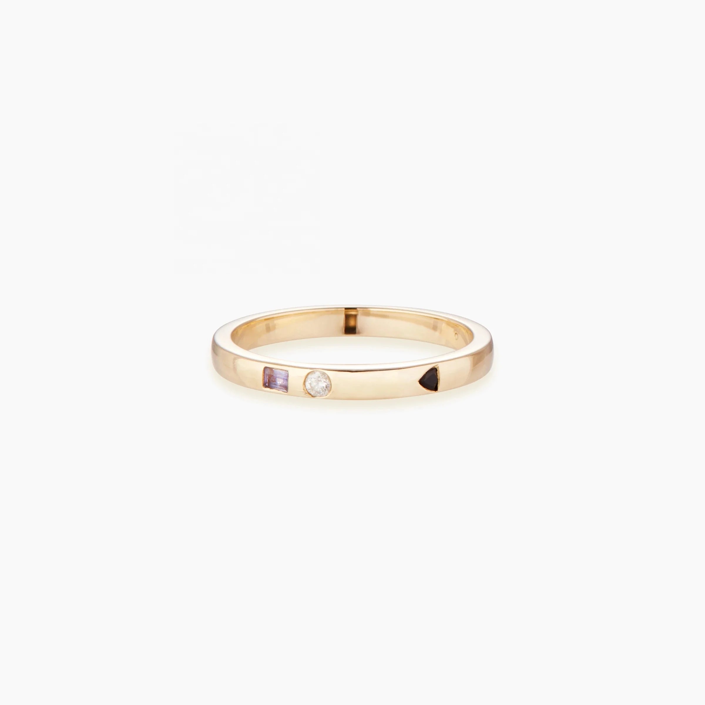 LOZRUNVE 925 Sterling Silver Minimal Art Design Three Stone Stacker Ring 18 Karat Gold