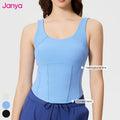 Janya Women's Fitness Vest with Removable Pads Plain Workout Tank Top with Curved Hem Elastic Running Yoga Wear