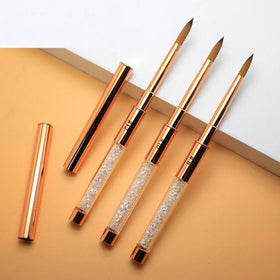 BYoung Beauty Kolinsky Sable Hair Acrylic Nail Brush Rhinestone Handle Gold Color Size 2-18 for Professional Nail Salon Home Use