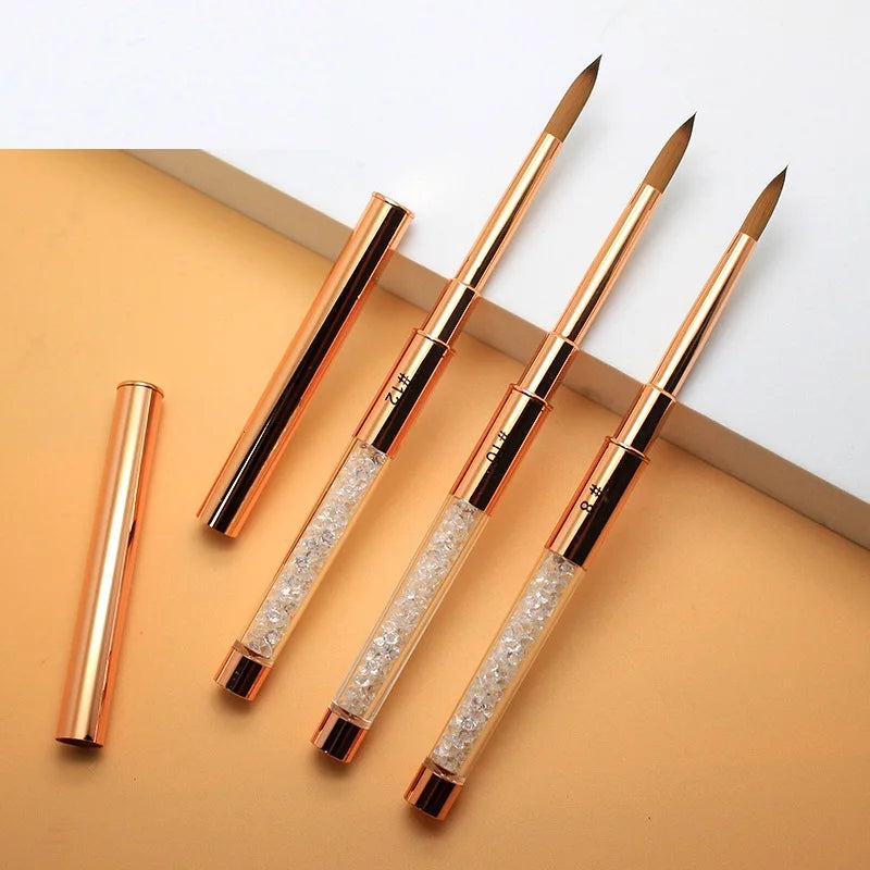 BYoung Beauty Kolinsky Sable Hair Acrylic Nail Brush Rhinestone Handle Gold Color Size 2-18 for Professional Nail Salon Home Use
