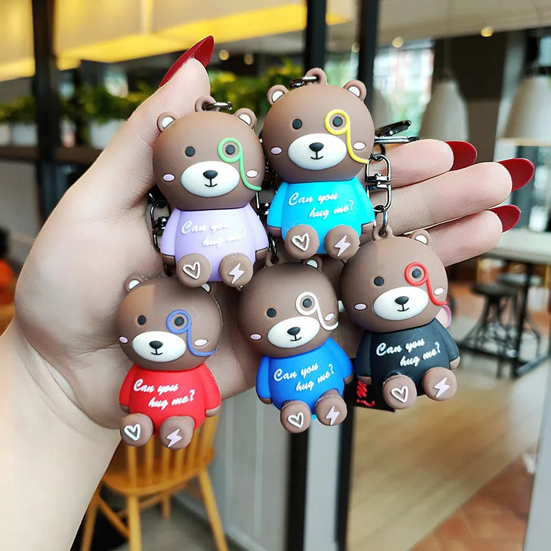 Cartoon Cute Glasses Bear Schoolbag Pendant Doll Silicone Pvc Couple Car Key Chain Pendant Key Chain
