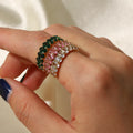 Colorful Jewelry Copper Cubic Zirconia CZ Oval Rings Wedding Jewelry Brass Full Green Zirconia Open Ring