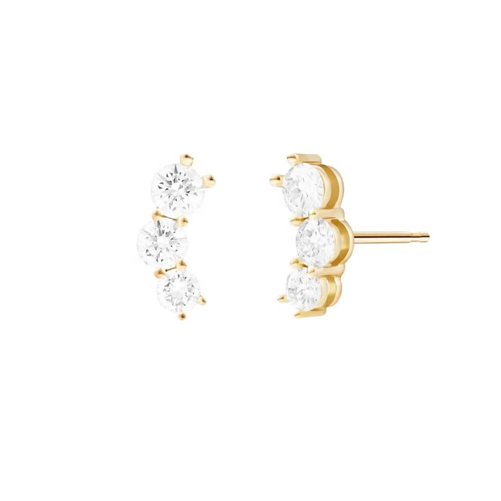 LOZRUNVE 925 Sterling Silver Classic Cluster Crystal Triple Earring Studs Gold