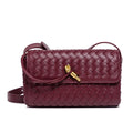 2025 Spring Women Maroon Woven Small Flap Crossbody HandBag for Ladies Casual Woven Shoulder Bag Fashion Hand Clutch Bag Purse