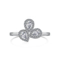 Dylam Fashion 925 Sterling Silver Rhodium Plated Flower Shape 3 Stone Waterdrop Shape 5A Zirconia Dress up Promise Bridal Ring