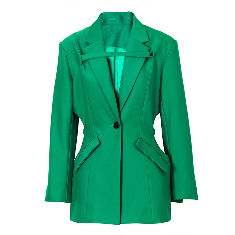 TWOTWINSTYLE Notched Collar Lady Jacket Long Sleeve Slim Hollow Out Patchwork Button Ladies Woman Jackets