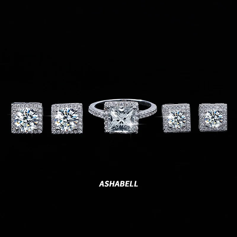Luxury S925 Sterling Silver Princess Cut 2carat Moissanite Ring for Women Engagement and Wedding Band