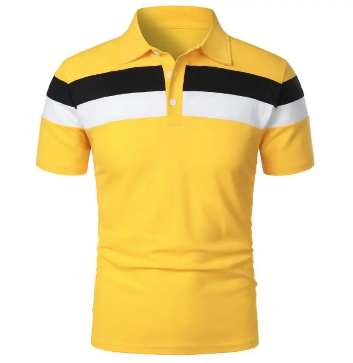Summer New Three-color Patchwork Short-sleeved T-shirt Fashion Casual Streetwear Men's Lapel Polo Shirt