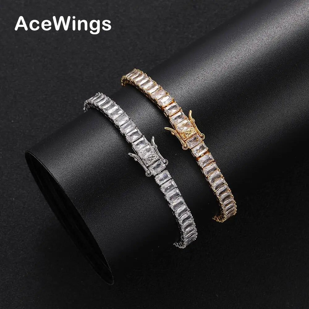 BB125  Men's Iced 5.0MM Tennis Bracelets Brass Prong Setting CZ Fashion Jewelry Hip Hop Party Gift