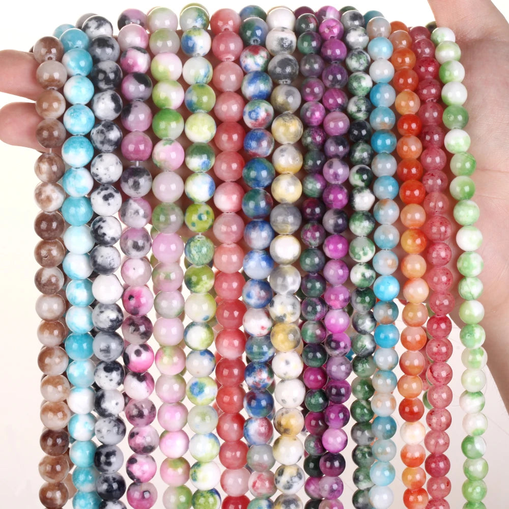AsVrai U Natural Stone Bead 4-12mm Colorful Persian Jades Spacer Jewelry Making DIY Handmade Bracelet Accessories 15.5 Inches