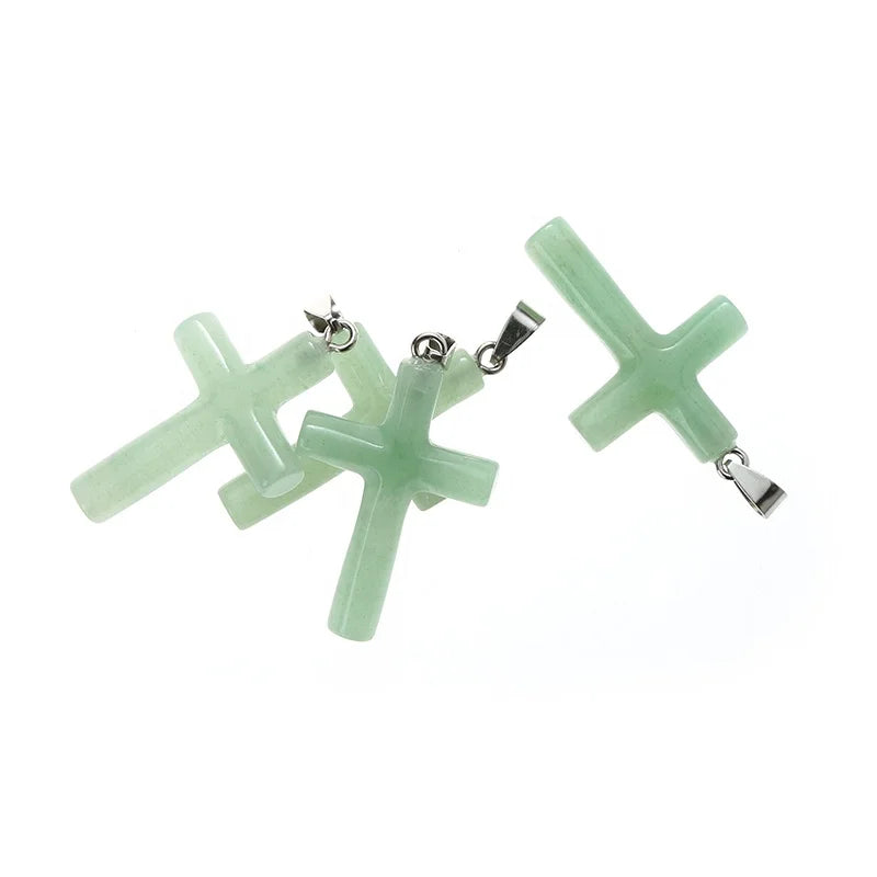 Wholesale Natural Pink Quartz Obsidian Cross Charm Healing Stone Cross Pendant