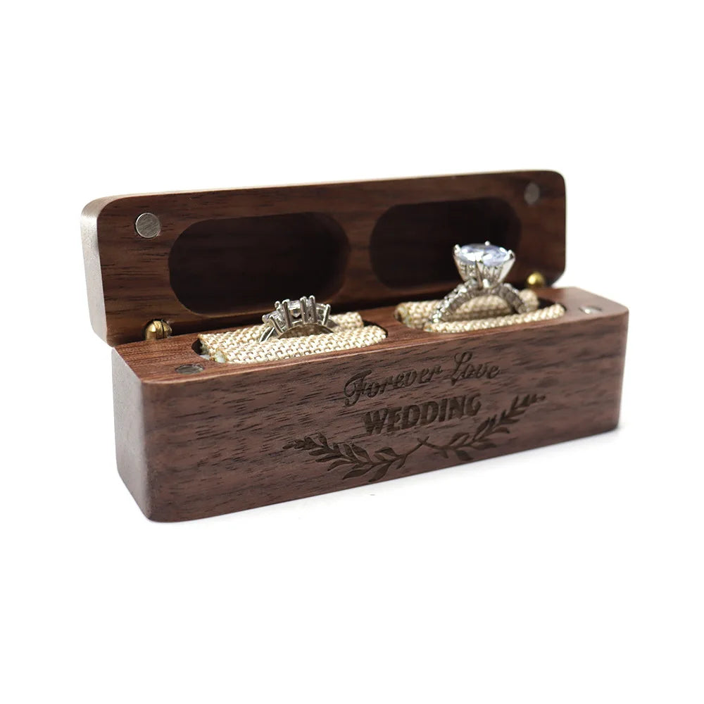 Custom Engraved Wooden Proposal Ring Bearer Box for Wedding Ceremony Engagement Photo Decor with Custom Logo Packed in Carton