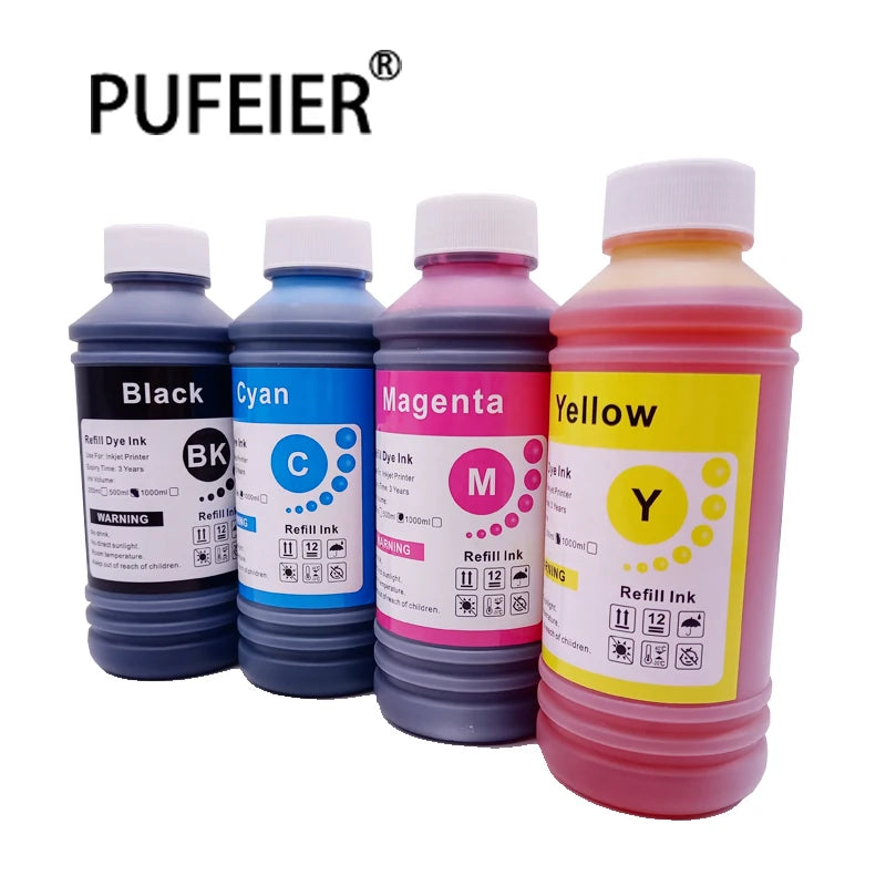 500ML Bottle Premium Refill Bulk Universal Dye Ink Refill Kits for Epson Canon HP Brother Inkjet Printer Dye Based Ink