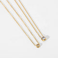 18K Gold Plated Stainless Steel Simple Round Cubic Zirconia Dainty  Design Pendant Necklace