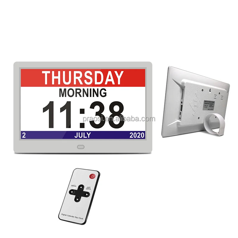Pros 10" Large AM PM Digital Calendar Day Clock Bedroom Wall Day Date Clock Elderly Seniors Dementia Alzheimer's Remote Control