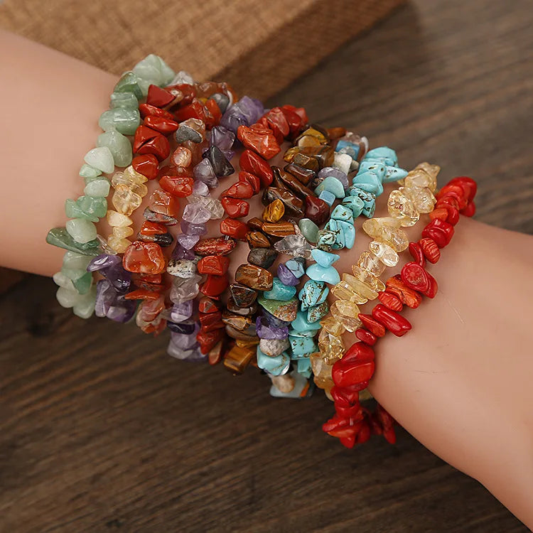 Trendy 7 Chakras Irregular Agate Tiger Eyes Topaz Purple Amethyst Real Natural Stone Beads Bracelet Jewelry for Woman