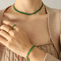 Fashion Stainless Steel Colorful Zircon Choker Necklace and Bracelet Jewelry Set for Women