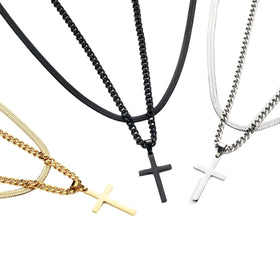 Hip Hop Accessories Gold Plated Waterproof Titanium Steel Double Layer Cross Necklace