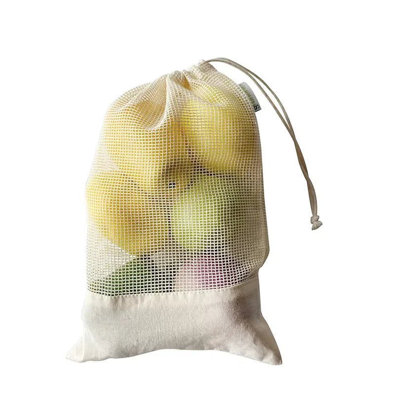 Custom Design Label Logo Organic Cotton Mesh Shopping Bags for Packaging Fruit Vegetables