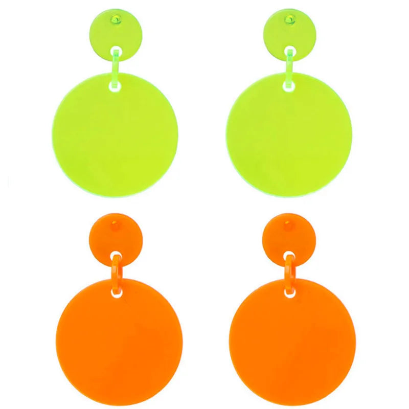 Rock Punk Neon Color Big Geometric Acrylic Round Drop Earrings for Girls Fluorescent Resin Circle Fashion Party Earring Jewelry