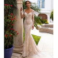 Champagne Lining Mermaid Applique Bridal Gown Long Illusion Lace Sleeve Sweep Train Backless Wedding Dress Vestido De Novia 2025