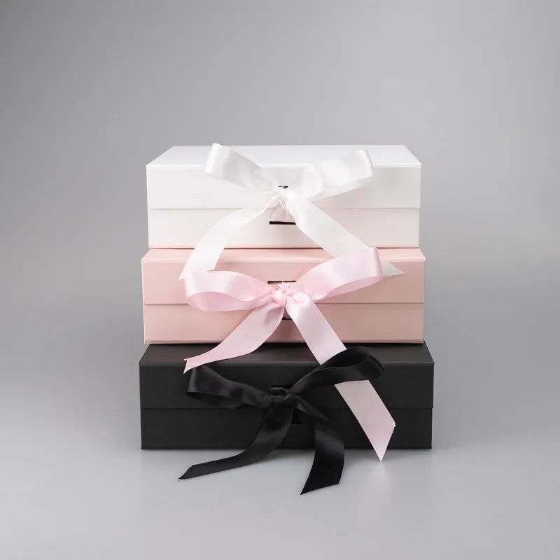 Cardboard Flip Open Gift Box Rigid Pink Magnetic Packaging Gift Box With Ribbon