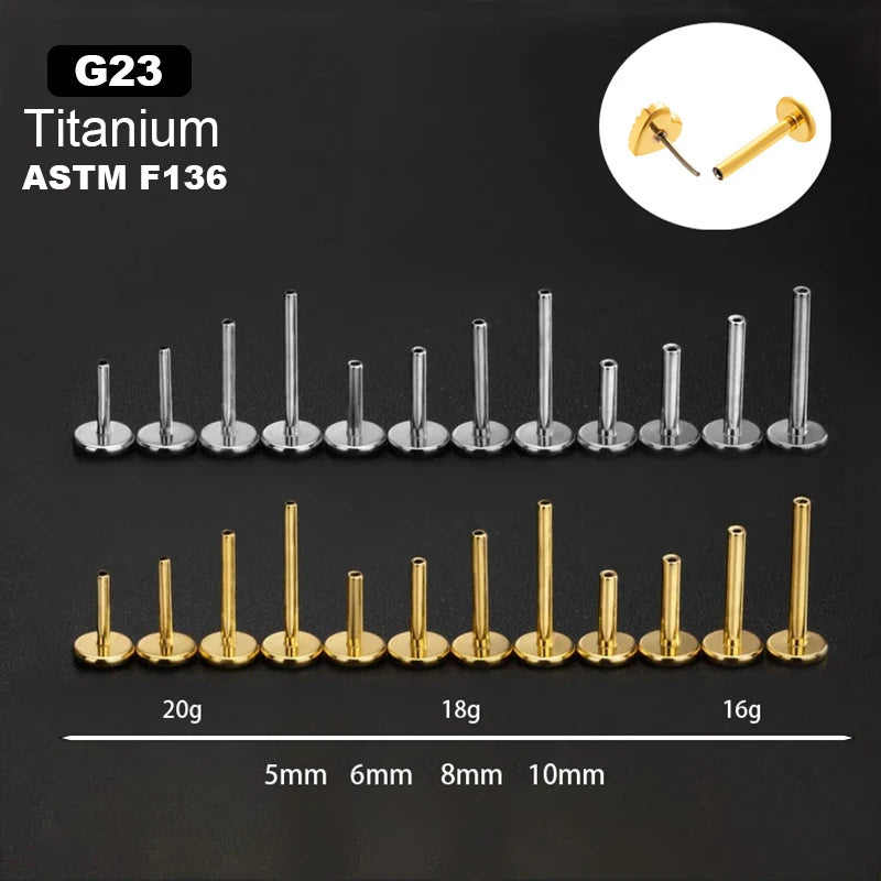Custom ASTM F136 Titanium Unique Threadless Push Pin Flat Back Lip Labret Stud Piercing Jewelry Accessories Findings 16g 18g 20g