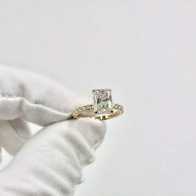 Fashion 2.5 CT Radiant Cut 6.5x8.5mm Round Cut 14K Solid Yellow Gold Moissanite Ring Size US 7.0