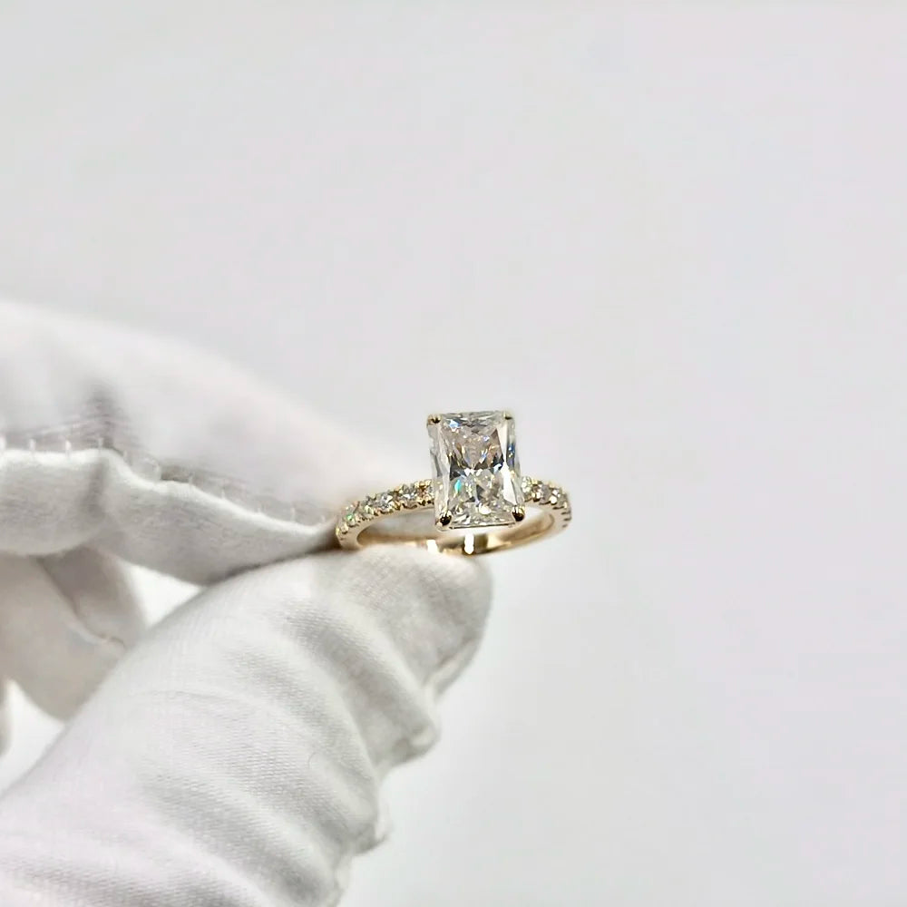 Fashion 2.5 CT Radiant Cut 6.5x8.5mm Round Cut 14K Solid Yellow Gold Moissanite Ring Size US 7.0
