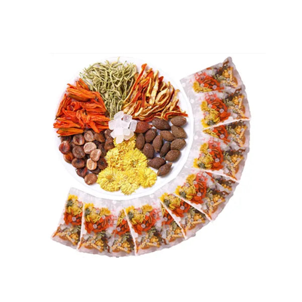 Private Label Organic Steamed Raw Luo Han Guo Chrysanthemum Orange Peels Liang Cha Lung Detox Health Tea 10g Bagged Sachet