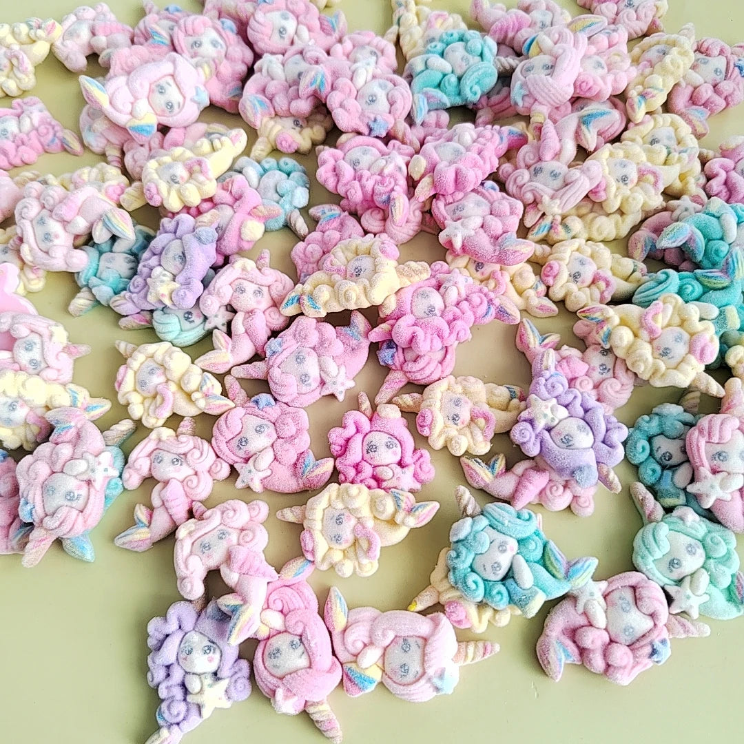Wholesale Kawaii Resin Flat Back Charm 100pcs Flocking Beads Cartoon Mermaid  DIY Jewelry Hairpin Phonecase