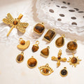 Stainless Steel Tiger Eye Pendant Water Drop Fan Shaped Eye Sun Dragonfly Natural Stone Charms for DIY Jewelry Making