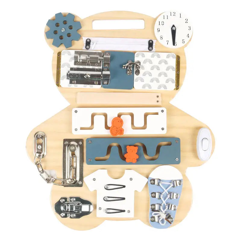 Montessori Baby Wooden Bear Double Sided Busy Drawing Board Educational Fidgety Learning Playing Toys for Toddlers