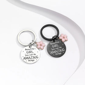 Metal Charm Keychain Mother's Day Gift Oriental Cherry Flower Keyring Mom Pendant Chain Key Ring Holder Jewelry Accessories Gift