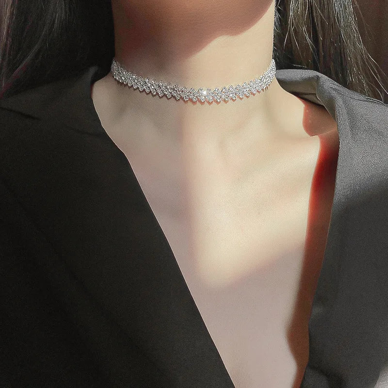 Full Rhinestone Choker Necklaces Women Geometric Weddings Jewelry Party Gifts Bling Shiny Crystal Rhinestone Choker Necklace