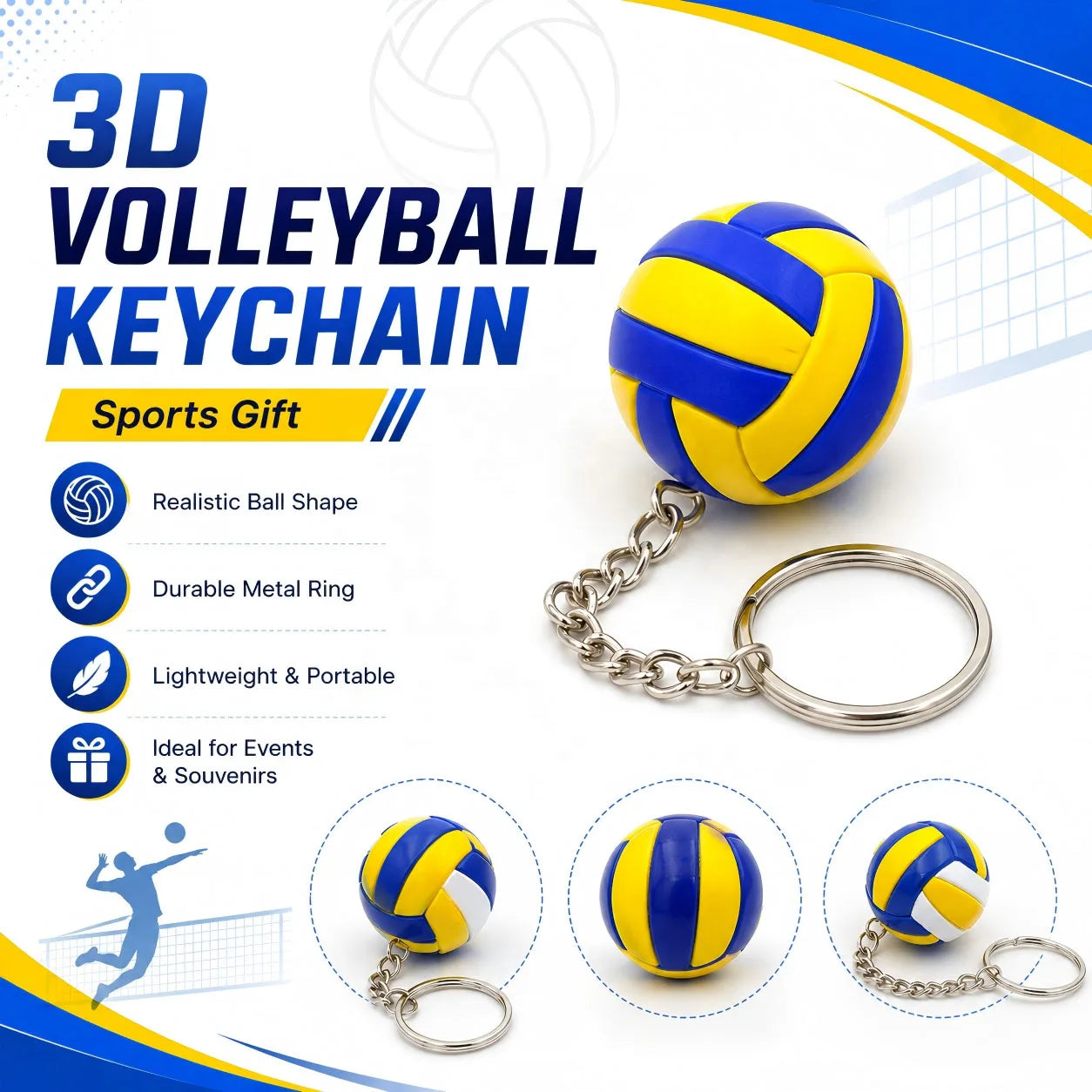 New Design Wholesale Light Sports Keychains Volleyball Keychain Leather Keychain 3D Mini Sports Trend Pendant Souvenir
