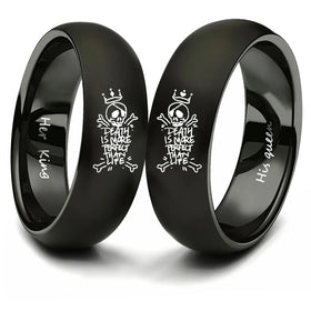 Death Is More Parfelt Then Life King Queen Punk Couple Titanium Steel Ring Anillos De Hombre Acero Inoxidable Finger Band