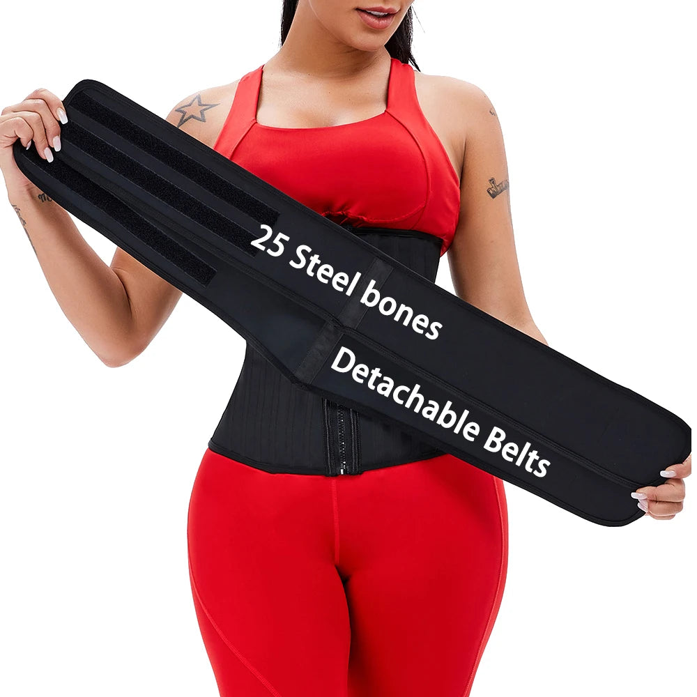 Wholesale Detachable Double Compression Belt 25 Steel Bone Corset Cincher Latex Waist Trainer for Slimming Tummy Plus Size