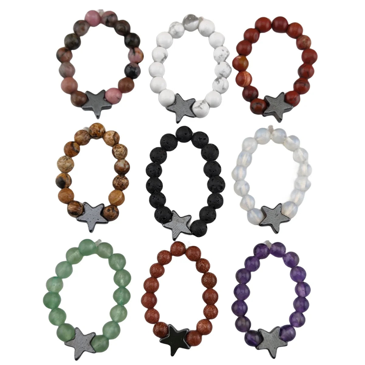 China Wholesale Silver Five-pointed Star Natural Stone Rings for Women Men Teenager Finger Ring Polygonal Engagement Jewelry